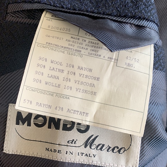 Mondo di Marco Blue Sport Coat Mens Size 42/52 Regular HIGH END, EUC - Picture 5 of 5